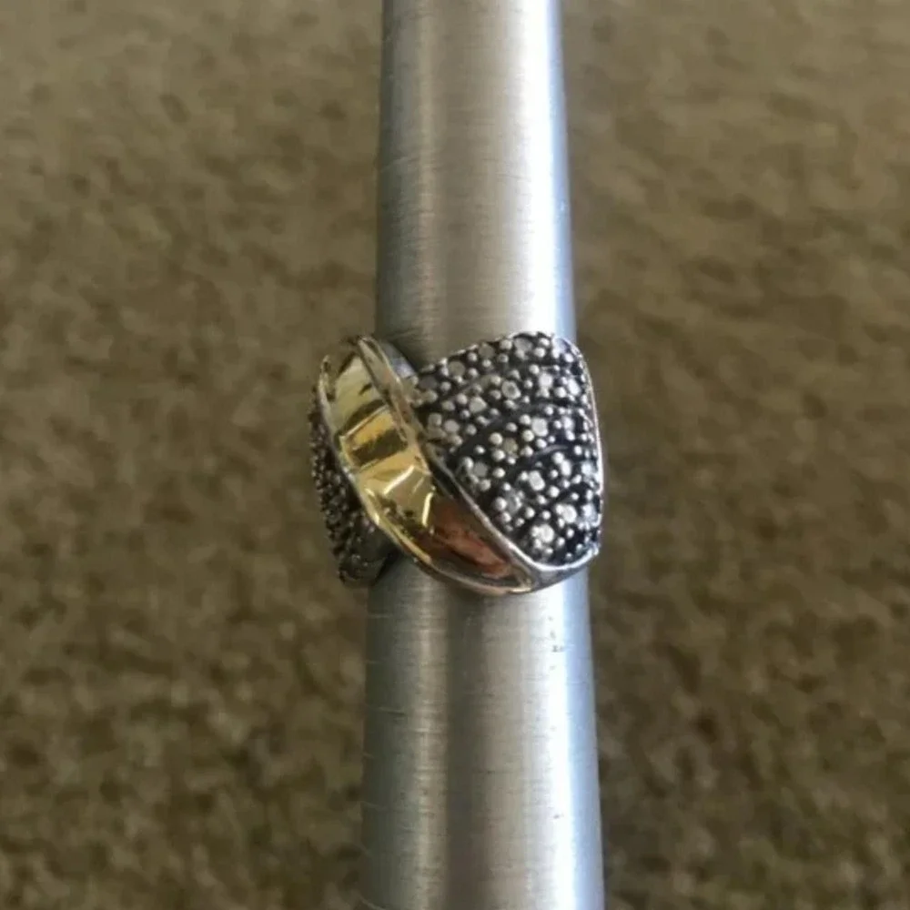 80's Gold tone with CZ crystals ring size 8 Retro 80's Glam